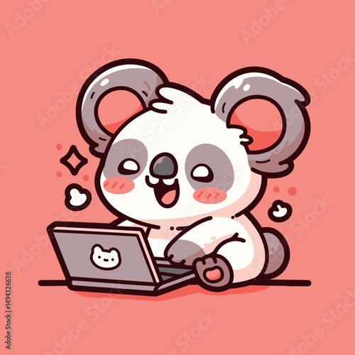 Happy Koala Working Online with Laptop Computer
