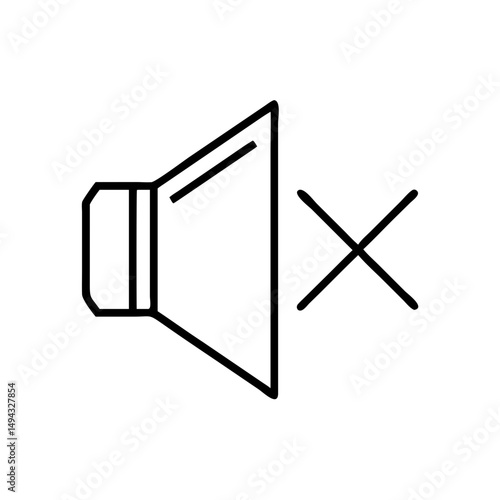 Line art of muted speaker icon in black and white, silence or noise control symbol