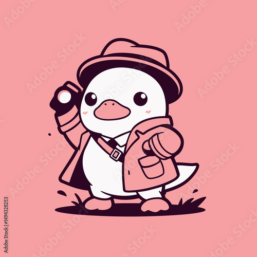 Duck Detective Photographer with Camera and Hat