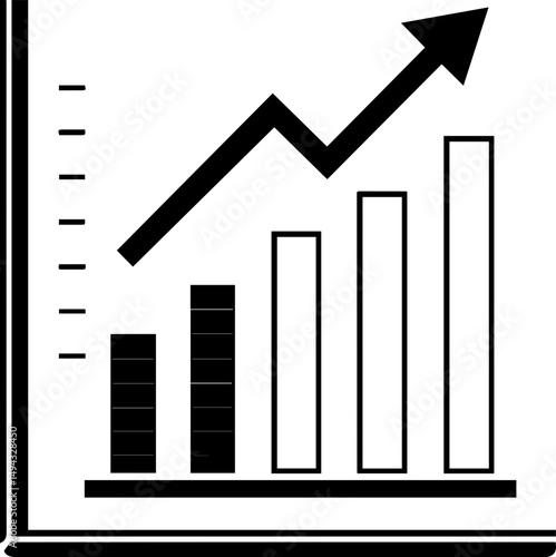 SVG business illustration of a financial growth arrow chart with shadow effect. Growth Chart with Rising Graph and Scaled Bars Representation