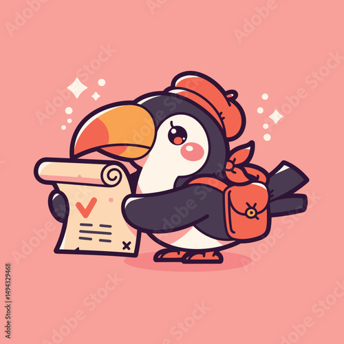 Toucan Traveler with Backpack Holding Checklist Map