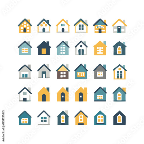 Web home icon set for websites and apps. Simple house symbol. Flat real estate sign. Main page pictogram in filled, thin line, outline and stroke style. Isolated illustration.
