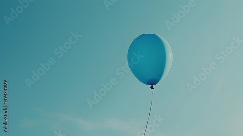 Floating Blue: A singular, vibrant blue balloon soars weightlessly against a calming sky, evokes a sense of freedom, hope, and the boundless possibilities of dreams. photo