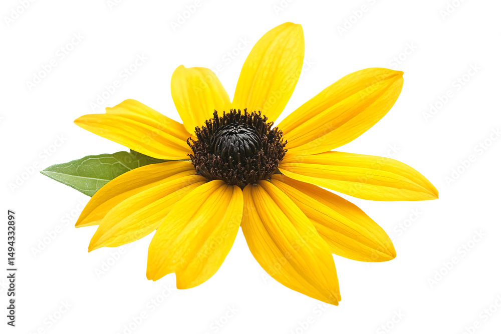Obraz premium a yellow flower with green leaves on a white background
