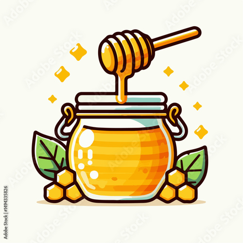 jar of honey and honeycomb