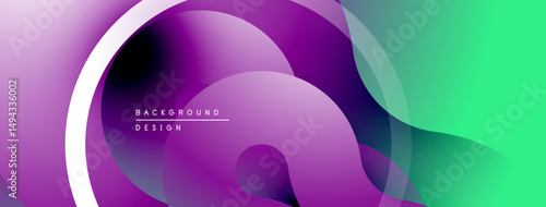 Abstract fluid shapes, vibrant purple, green gradients. Modern background design, smooth transitions, dynamic composition.