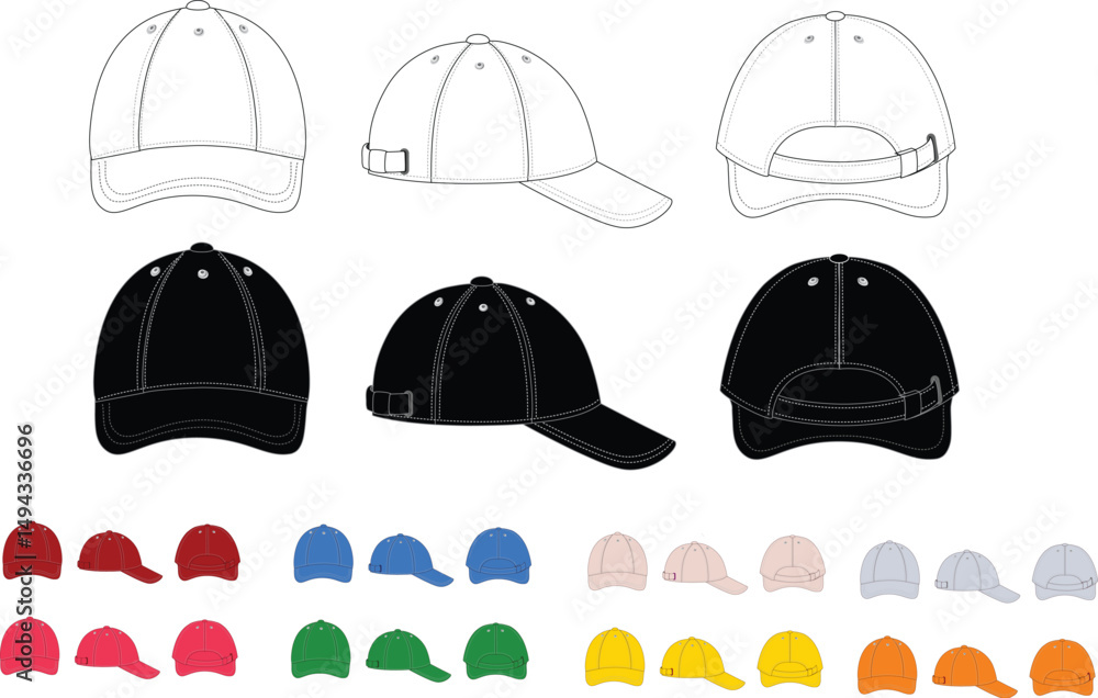 Sport Cap vector bundle and hat of all sports use to vector design. Sport Cap vector bundle and hat of all sports use to vector design.