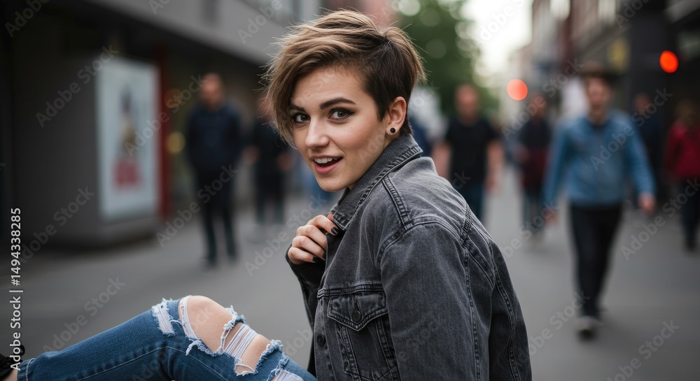 Fototapeta premium A young woman in a city street