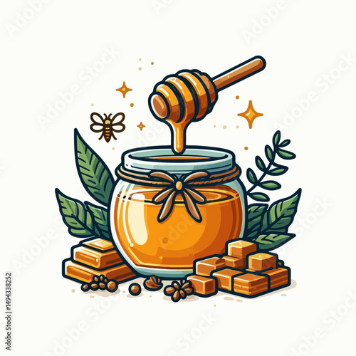 jar of honey and honeycomb