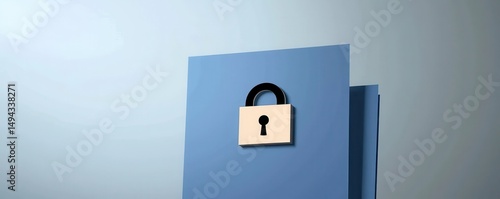 A blue folder with a padlock icon symbolizes data privacy and secure document storage.