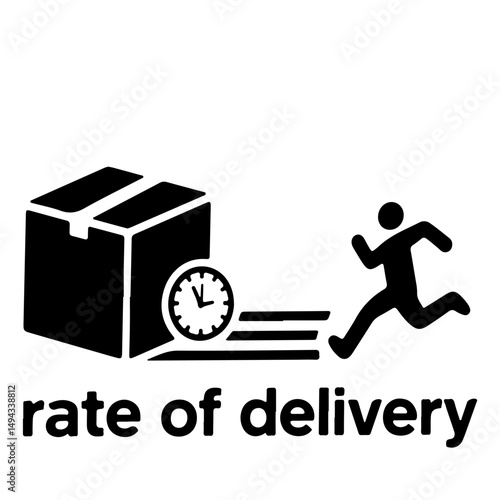 A black illustration showing a package being delivered quickly.