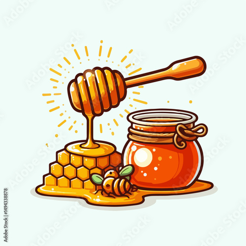jar of honey and honeycomb