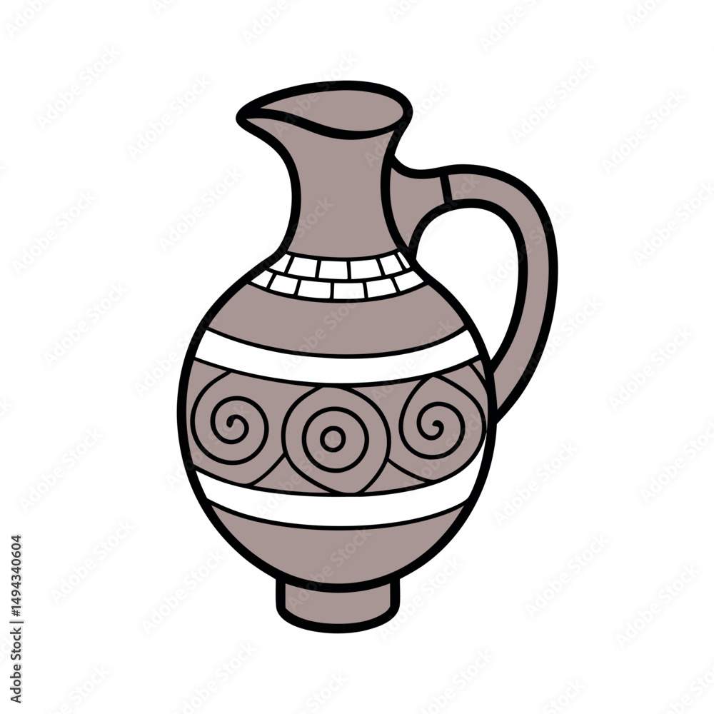 Vector Art of Ancient Greek Jug with Line and Circle Pattern Vector Art of Ancient Greek Jug with Line and Circle Pattern