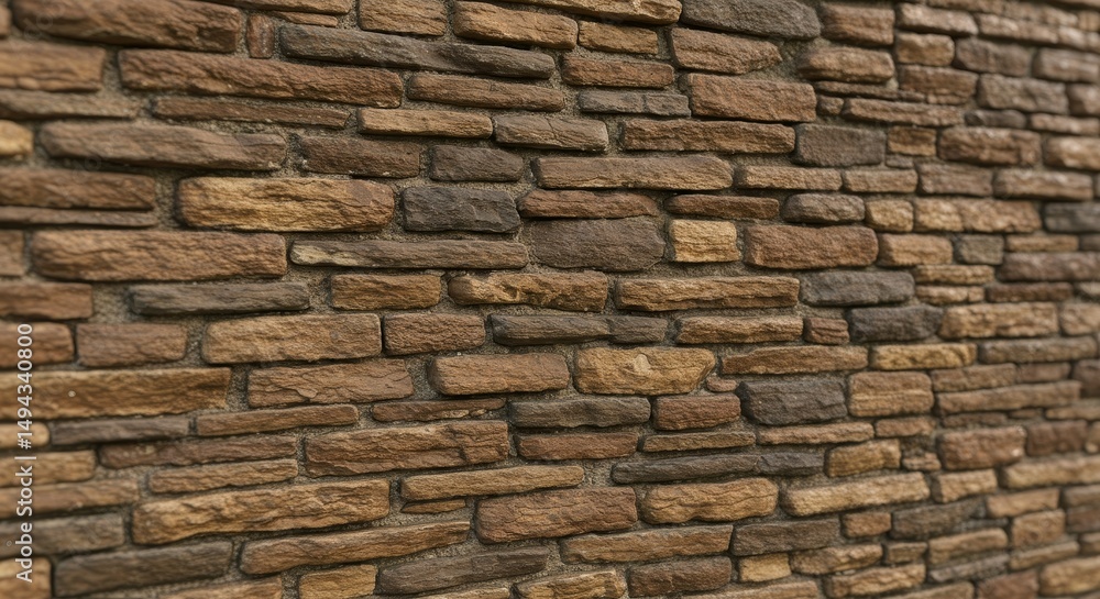 Fototapeta premium Brown Stone Wall Texture - A rustic, layered stone wall texture, symbolizing strength, durability, history, nature, and timelessness