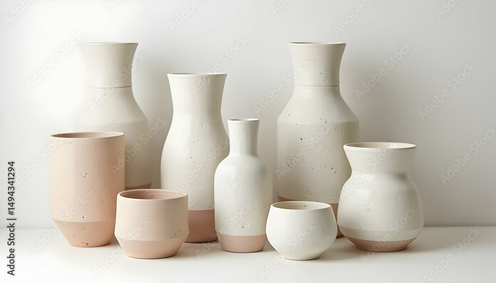 Collection of Ceramic Vases and Vessels with Neutral Tones Collection of Ceramic Vases and Vessels with Neutral Tones