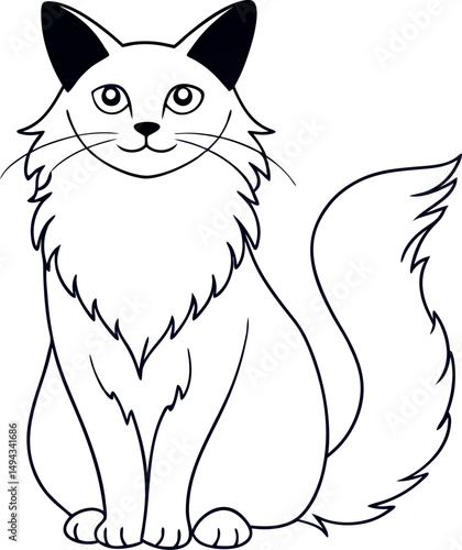Elegant Line Drawing of Angora Blonde Cat Vector Art
