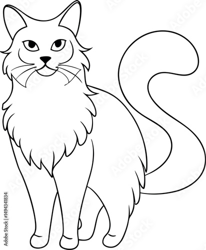 Elegant Line Drawing of Angora Blonde Cat Vector Art