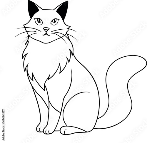 Elegant Line Drawing of Angora Blonde Cat Vector Art