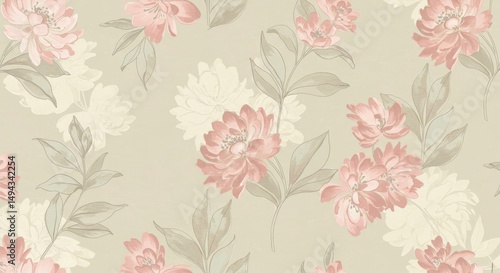 Delicate Floral Wallpaper Design Gentle Touch Roses - Elegant floral wallpaper featuring blush pink and cream peonies, symbolizing romance, serenity, prosperity, beauty