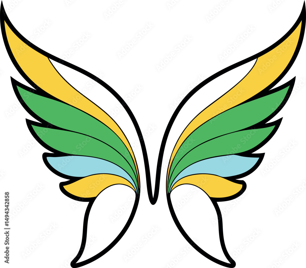 Fototapeta premium Beautiful Line Drawing of Magic Rainbow Wings