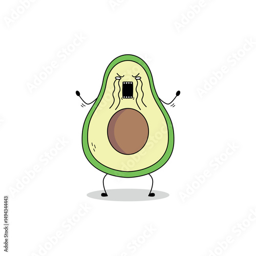 Cute avocado fruit cartoon character crying doodle
