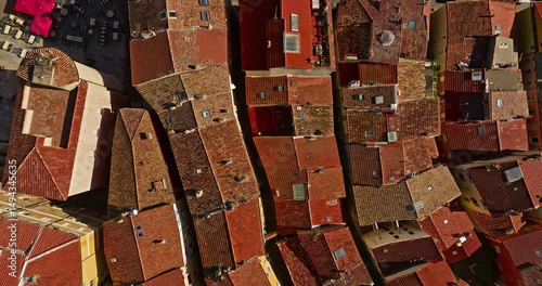 Aerial view of red roofs of houses in the historic center of Hyeres, France
