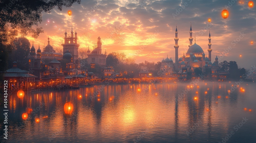 Enchanted Sunset over the Mosque and City Enchanted Sunset over the Mosque and City