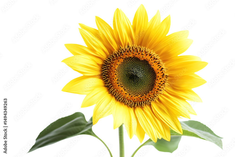 Fototapeta premium a sunflower with a green stem and a white background