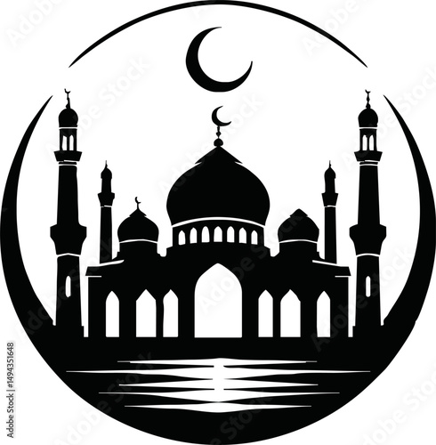 vector mosque icon illustration.Silhouette of mosque isolated simple vector art on white background