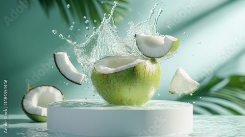Lively Coconut Water Burst Caught on Inviting Drink Table