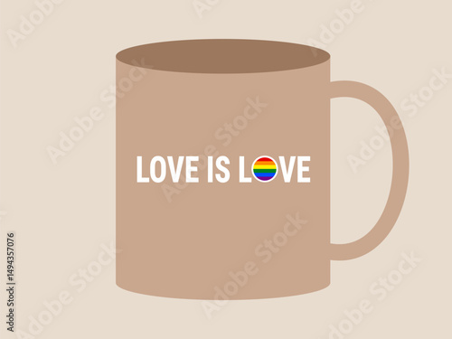 Love is love mug rainbow pride LGBTQ equality coffee cup beige inspirational message celebration colorful ceramic morning drinkware positive support gift kitchen home decorative simple modern