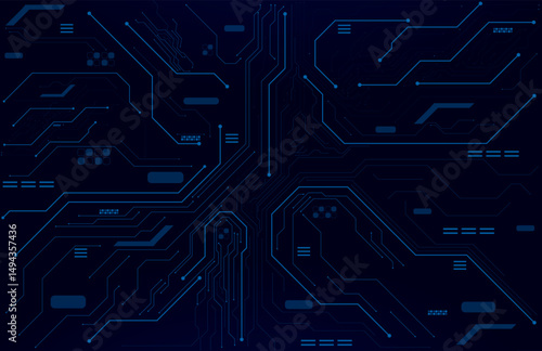 Futuristic Blue Circuit Board Background – Digital Technology Pattern
