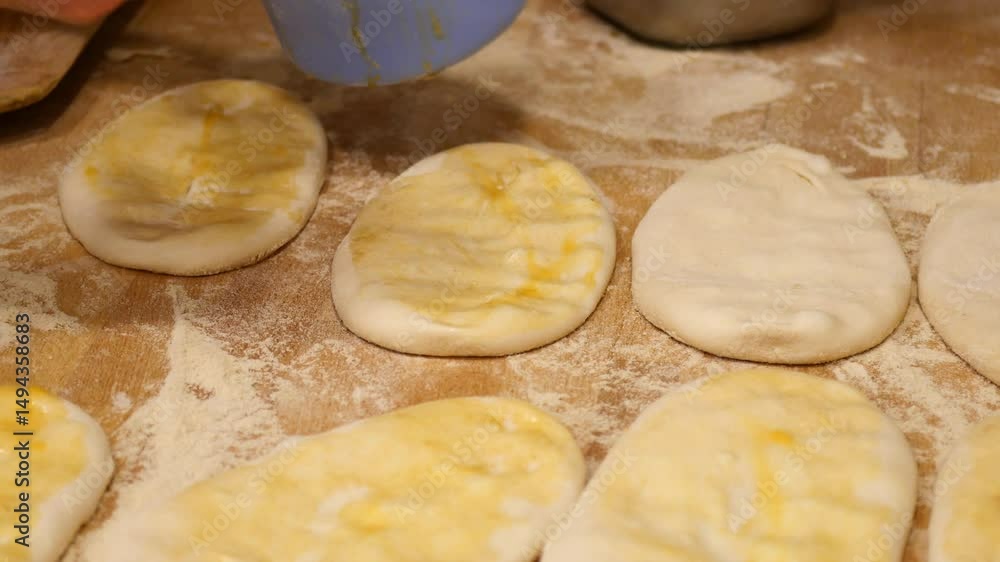 Baking flatbreads in a cozy kitchen setting Baking flatbreads in a cozy kitchen setting