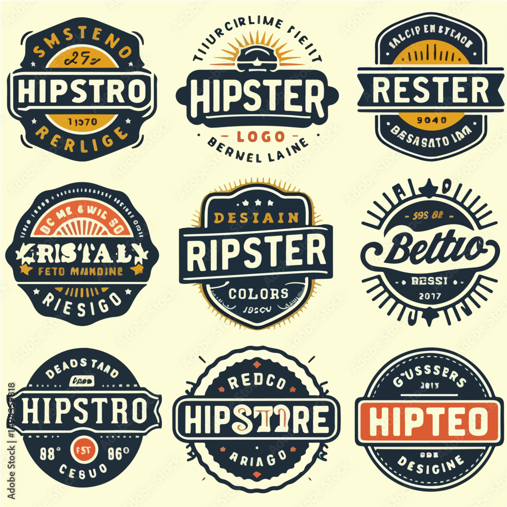 Fototapeta premium Retro badge. Old emblem, logo frame and vintage silhouette badges hipster design vector set