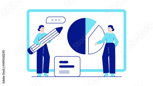 Two businesswomen analyzing and discussing a pie chart in a meeting