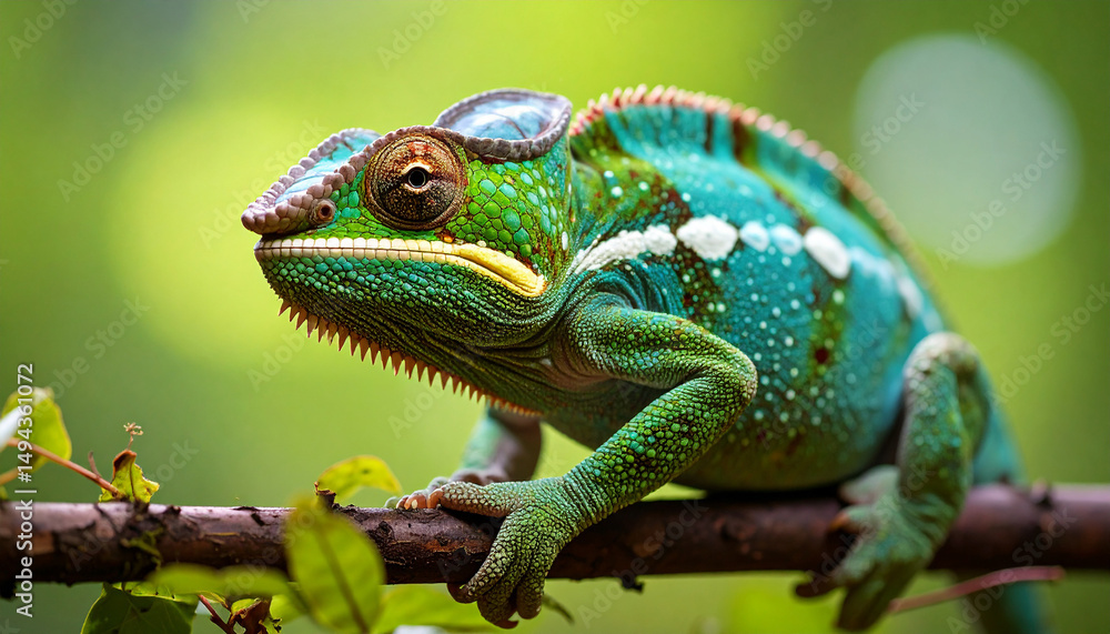 Obraz premium Panther Chameleon – Vibrant Colors of a Madagascar Reptile in Close-Up View