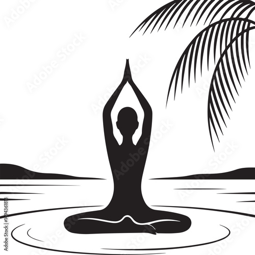 Simple Beach Yoga Pose Vector Illustration