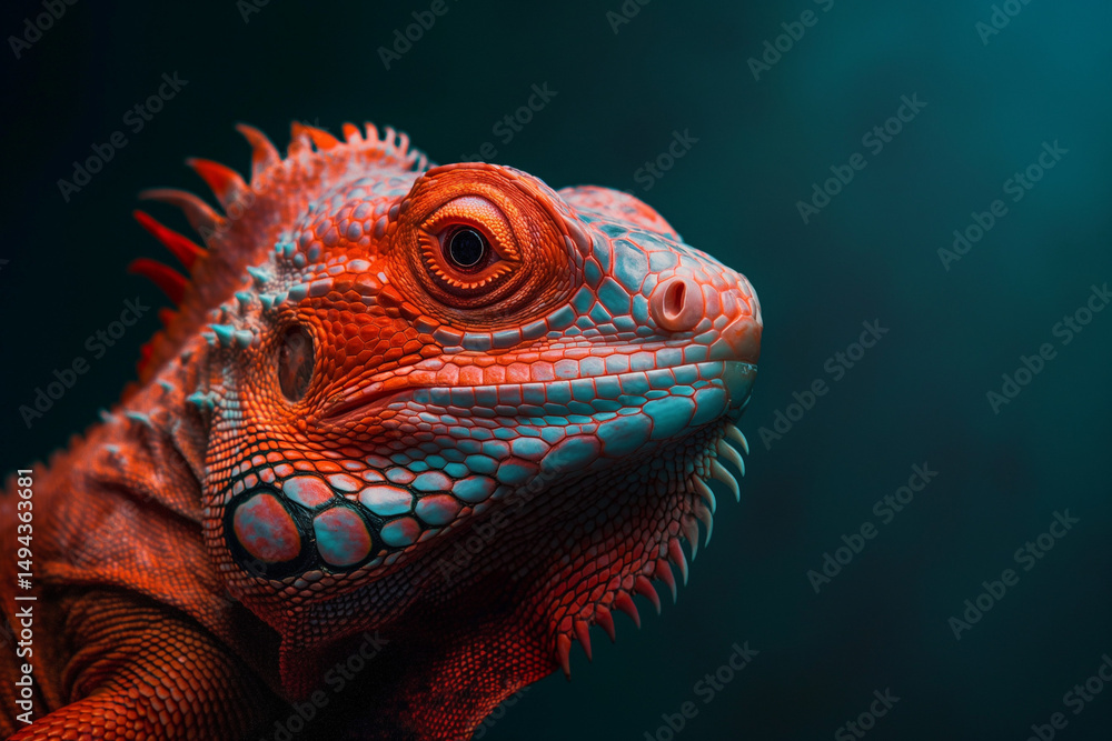 Fototapeta premium An exquisite iguana portrait, revealing the intricate details of its scales and vibrant colors. Generative AI