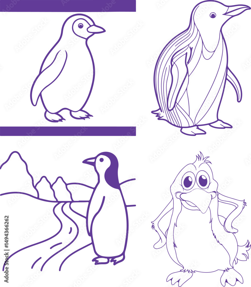 Obraz premium set of penguins on white background