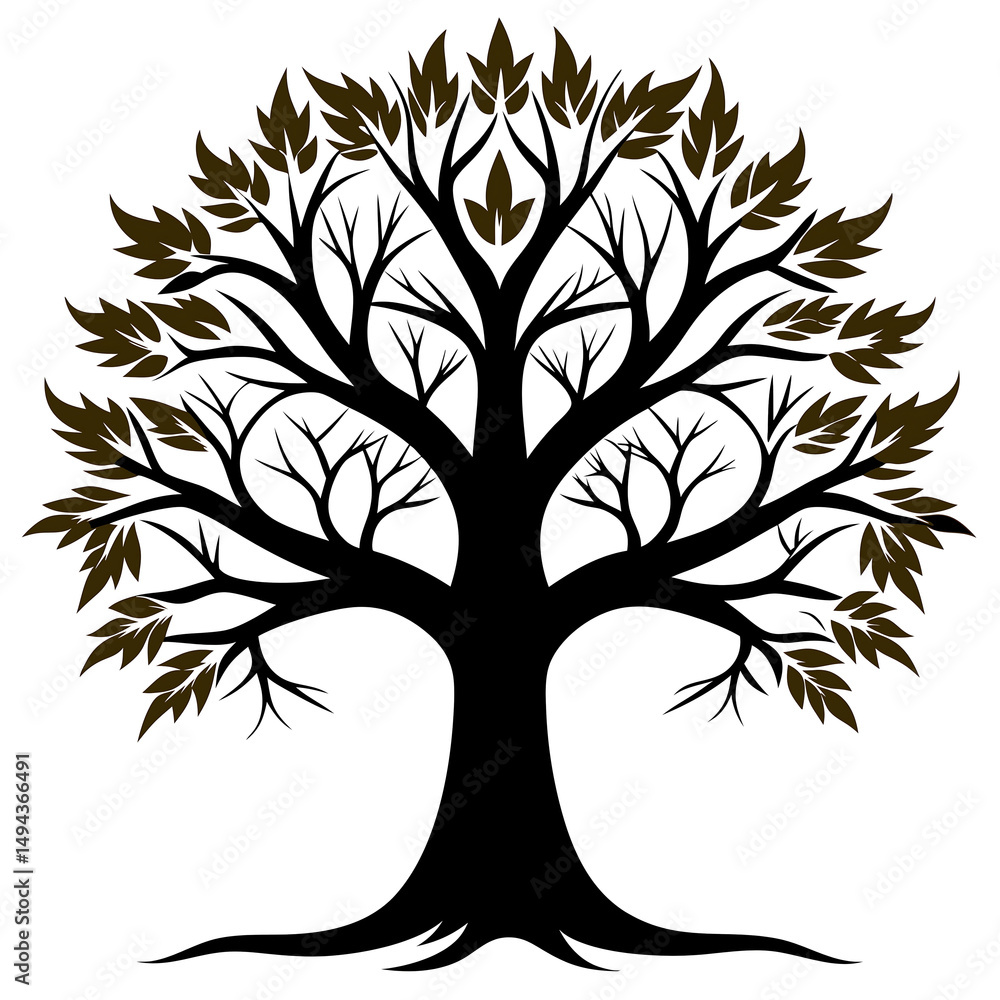 Obraz premium oak tree detailed branches of black silhouette vector illustration on white