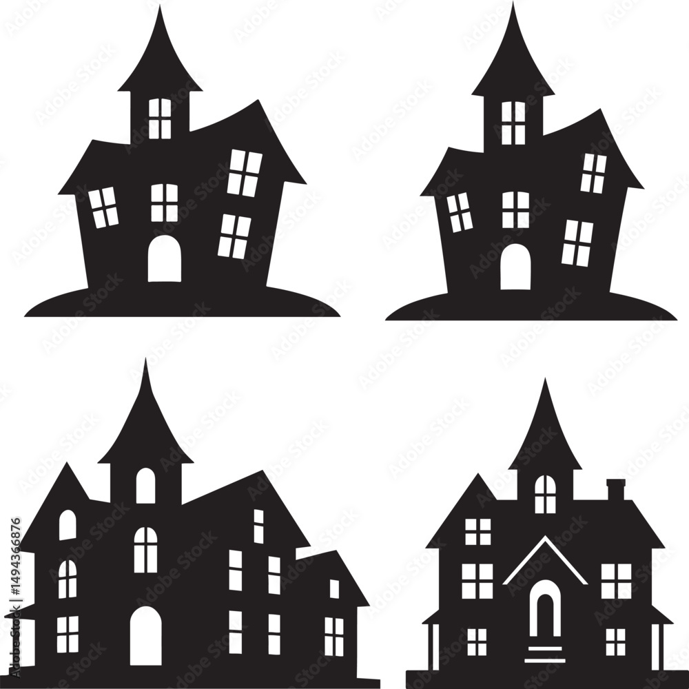 Fototapeta premium Spooky Haunted House Silhouette Vector Illustration for Halloween Designs