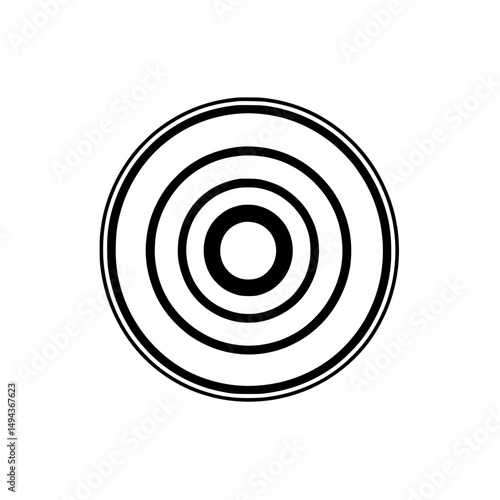 Circular camera lens icon in black outline representing photography, focus, and camera equipment