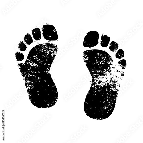 Black ink footprint icon representing human step, barefoot print, and trail concept in silhouette style