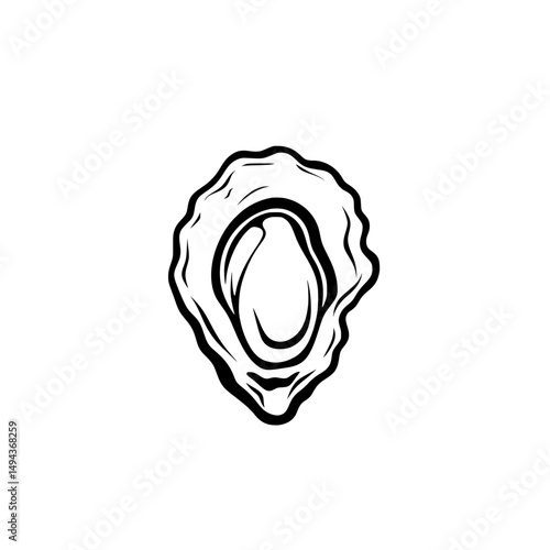 Detailed oyster shell icon in black outline representing seafood, marine life, and shellfish delicacies