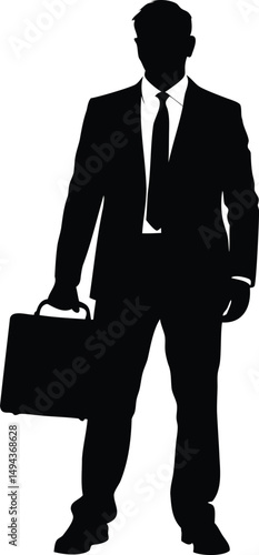 Silhouette of a confident businessman in a suit holding a briefcase