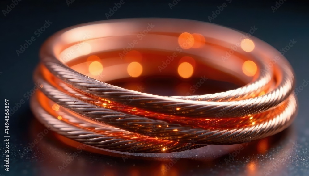 Close-up of a copper wiring coil, showcasing intricate windings and metallic sheen , winding, handmade, texture Close-up of a copper wiring coil, showcasing intricate windings and metallic sheen , winding, handmade, texture