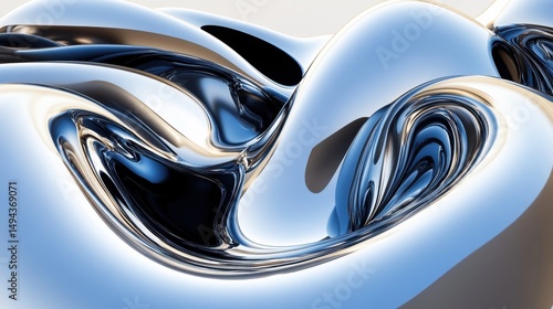 Wallpaper Mural Abstract swirling metallic form with cool blue and chrome tones, exhibiting smooth, reflective surfaces and dynamic curves Torontodigital.ca