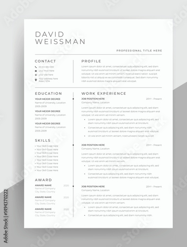 Minimal ATS-Friendly Resume Template – Corporate, Freelance, Journalist CV Design in Vector