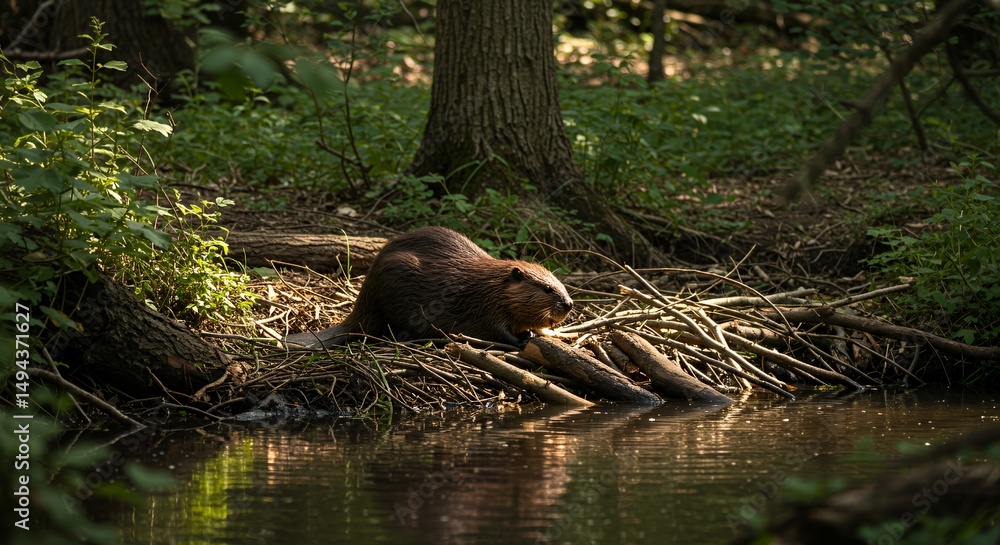 Beaver by the River in the Forest Beaver by the River in the Forest