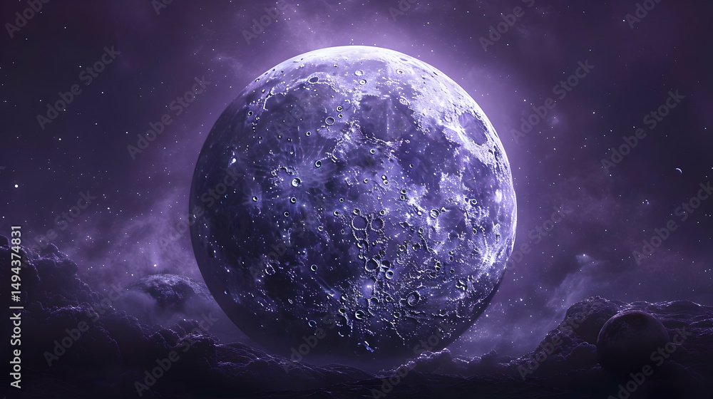 Obraz premium Purple Planet Illustration with Stars and Clouds